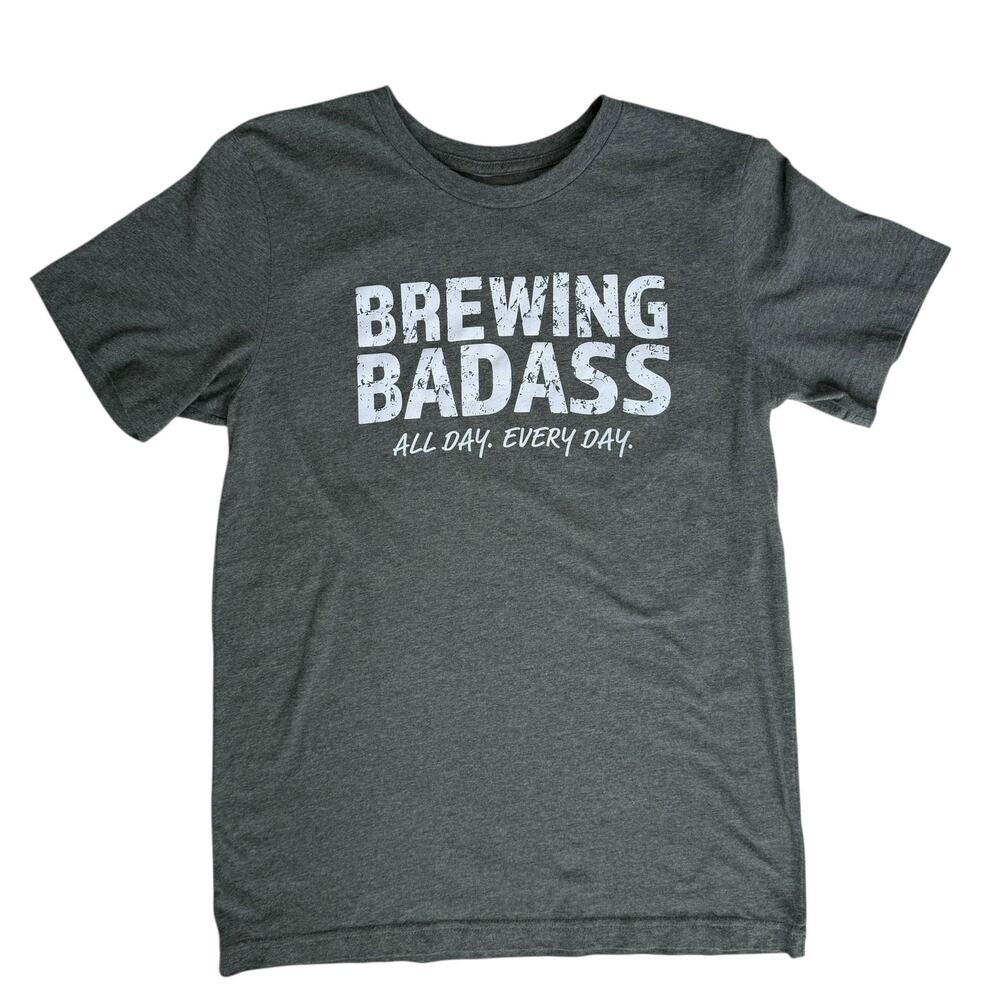 Womens Brewing Badass Graphic T-Shirt Medium Gray Coffee Barista Craft Beer Sass